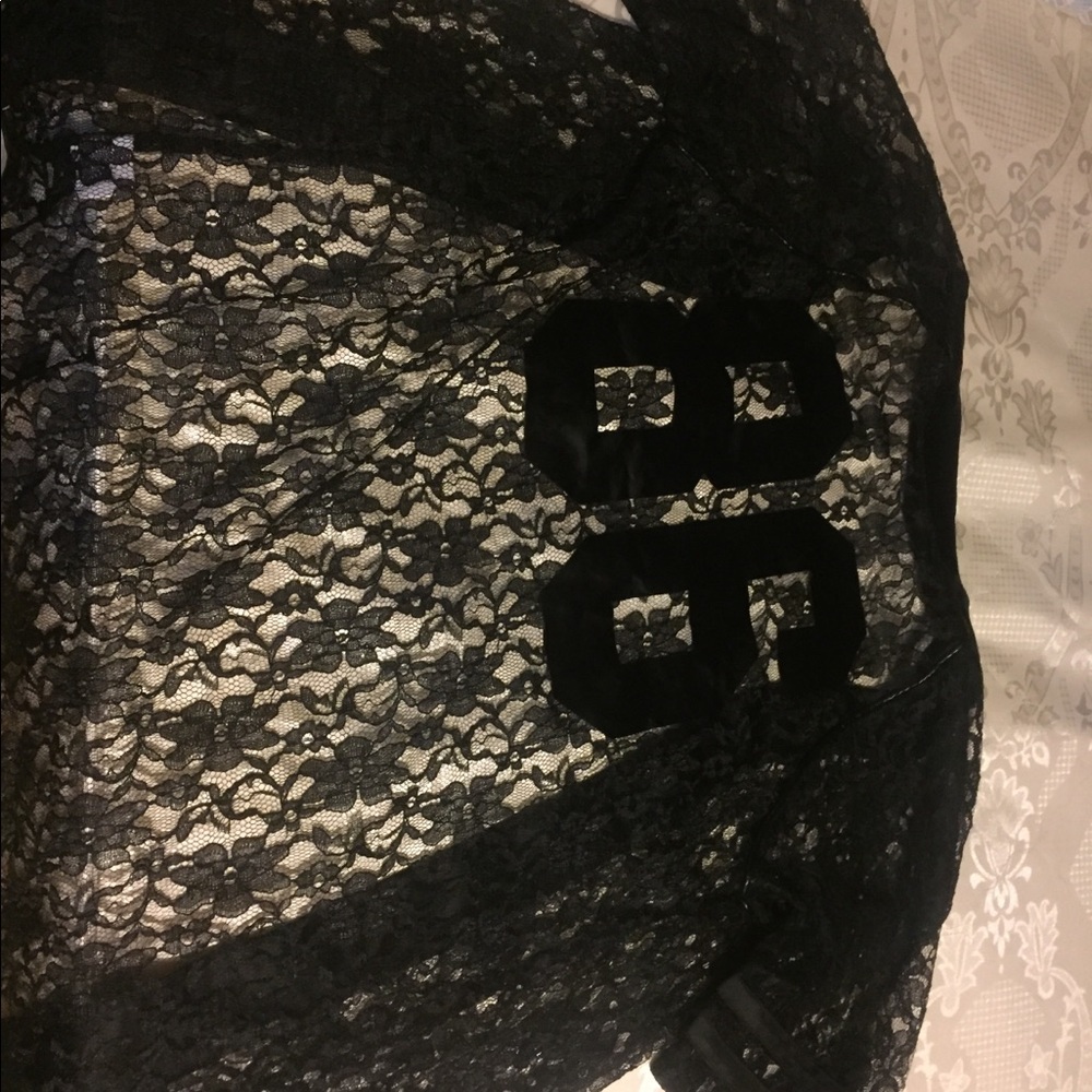 Lacy floral baseball jersey type of cardigan